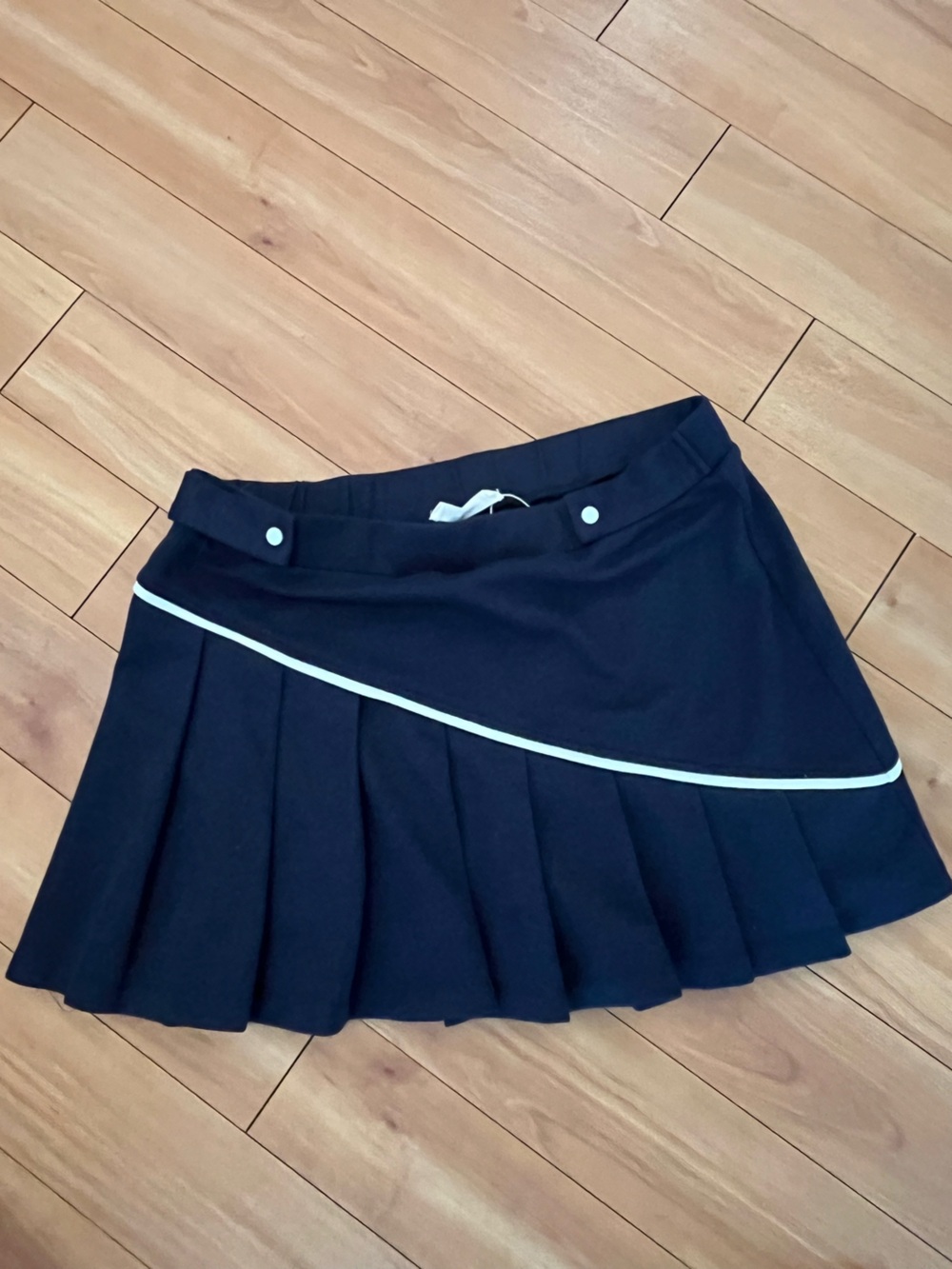 Anthropologie Navy Blue Pleated Mini Skirt with White Trim